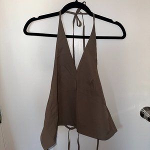 Taupe string halter top with string tie open back